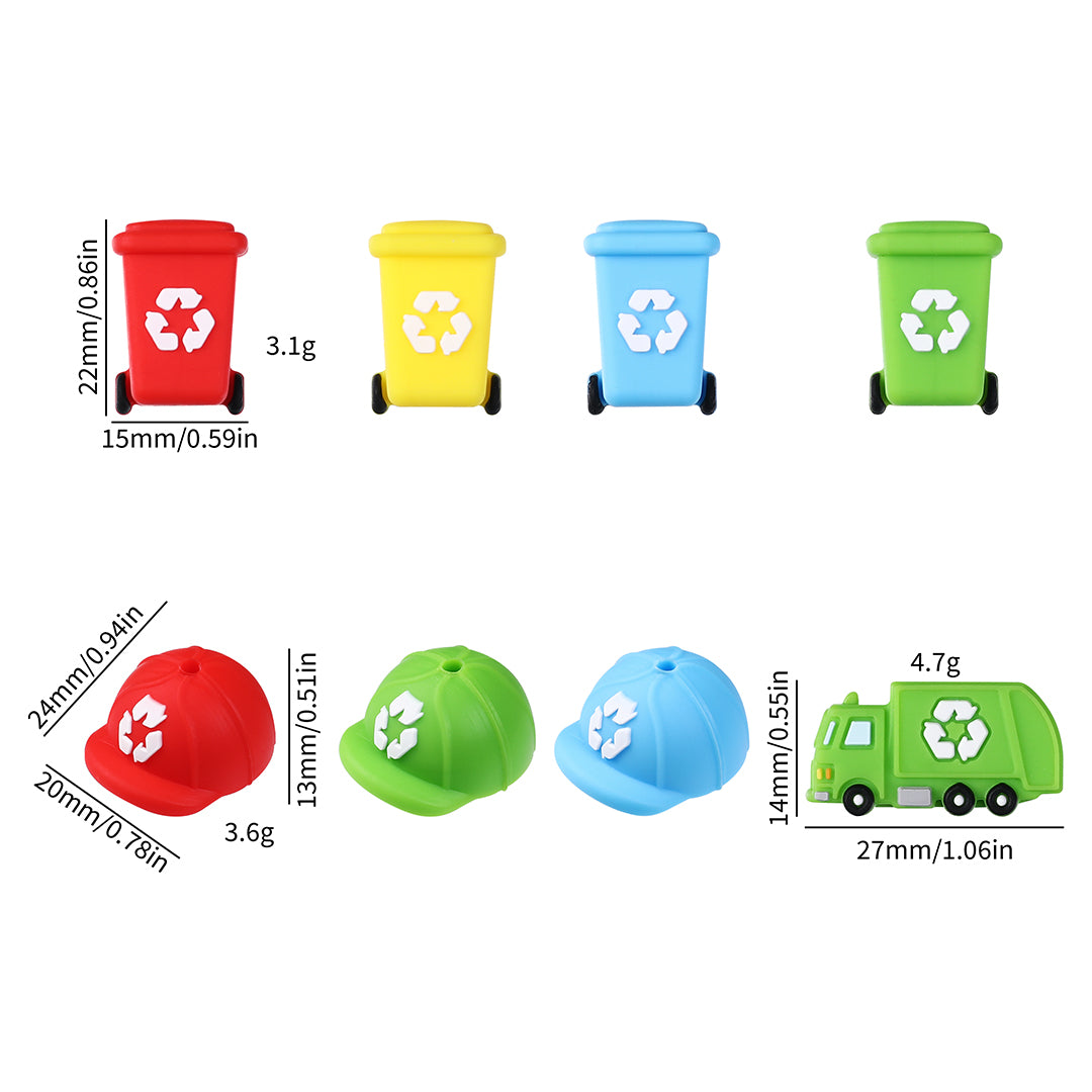 Silicone 3D Focal Beads Sanitation Red Cap Recycling Symbol 11