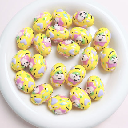 Hand-Painted Dinosaur Egg Acrylic Beads 16x24mm Colorful 5pcs 7