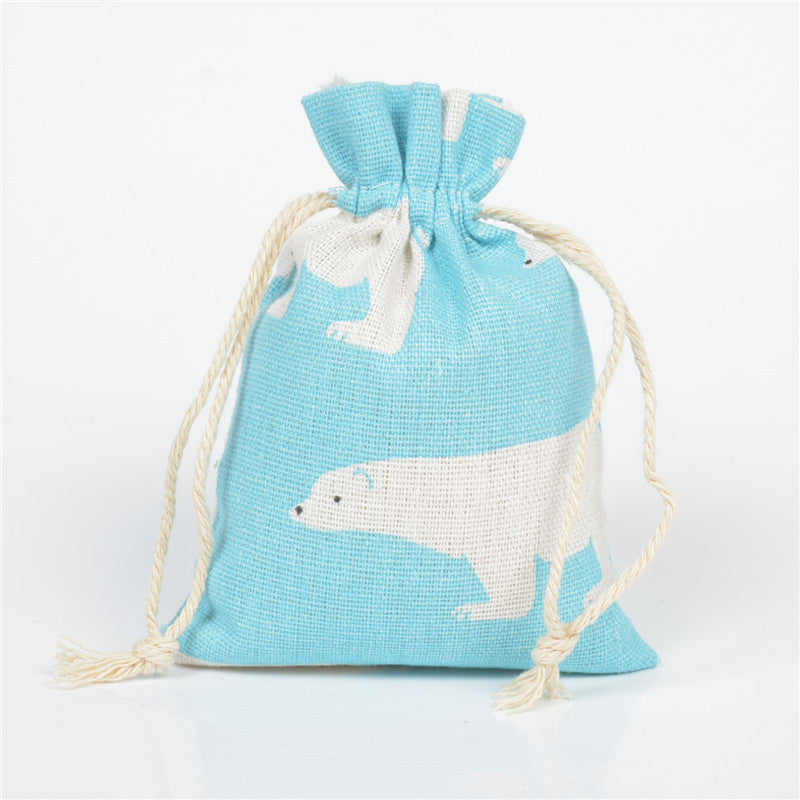 Cotton Linen Drawstring Pouches 10x14cm Animal and Botanical Prints 2pcs 13