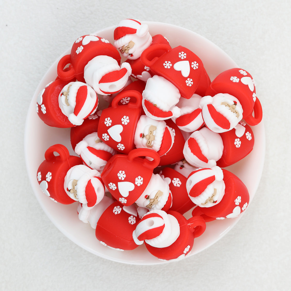 3D Santa Cup Silicone Focal Beads Wholesale, Red Christmas Head Design