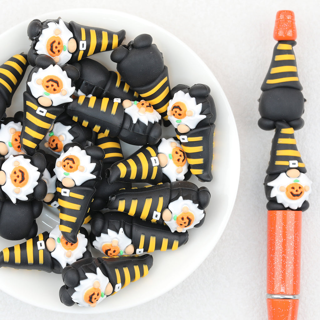 3D Halloween Yellow Striped Hat Dwarf Silicone Focal Beads 20Pcs 