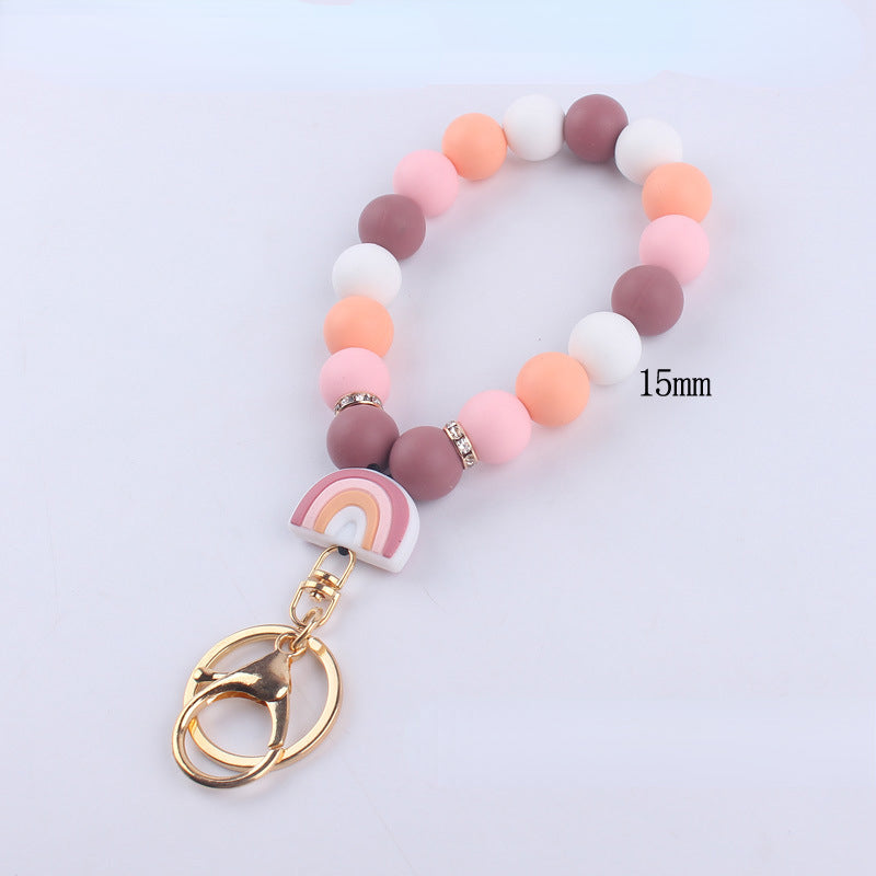 Rainbow Silicone Bead Wristlet Keychain with Rainbow Charm 5