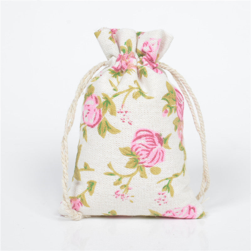 Cotton Linen Drawstring Pouches 10x14cm Animal and Botanical Prints 2pcs 27