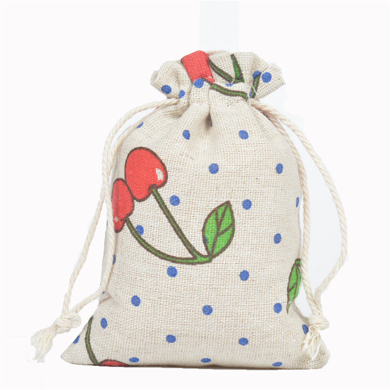 Cotton Linen Drawstring Pouches 10x14cm Animal and Botanical Prints 2pcs 25