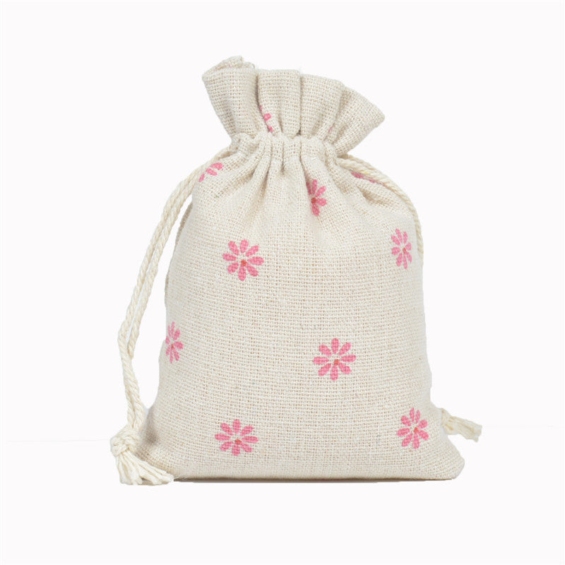 Cotton Linen Drawstring Pouches 10x14cm Animal and Botanical Prints 2pcs 7