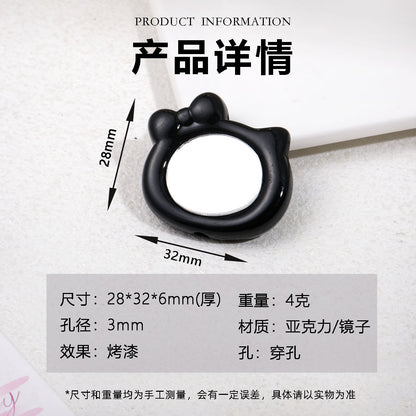 Cat Head Mirror Acrylic Beads 28x32mm Round Flat 10pcs 3