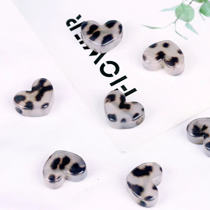 Leopard Pattern Heart Star Flower Resin Beads 15-19mm Glossy 10pcs 7