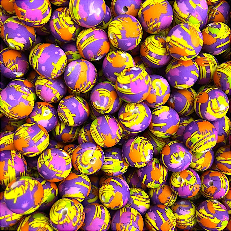 15mm Silicone Beads Printed Splatter Paint Design 50pcs 5