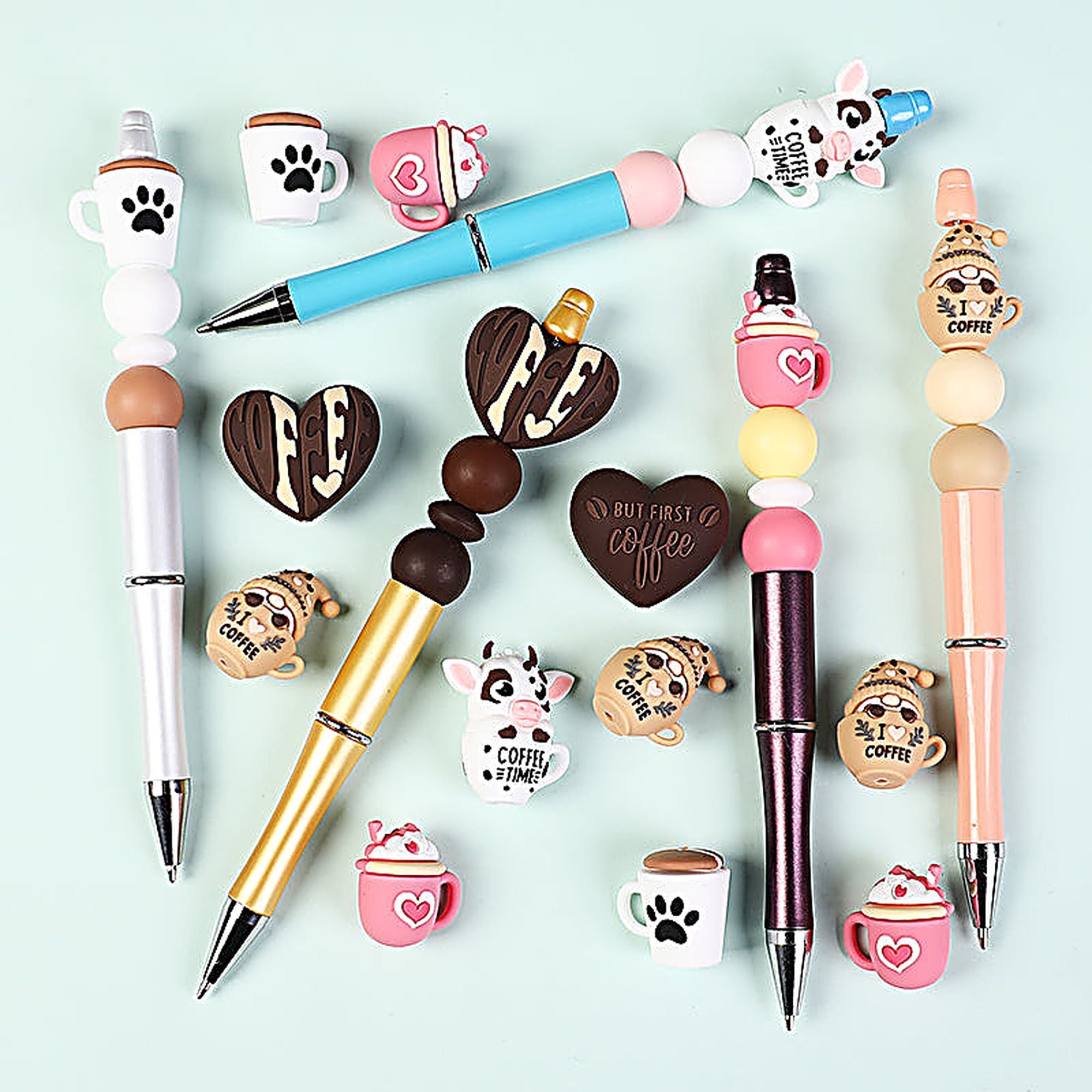 3D Coffee-Themed Silicone Focal Beads Cute Coffee Cups 20pcs