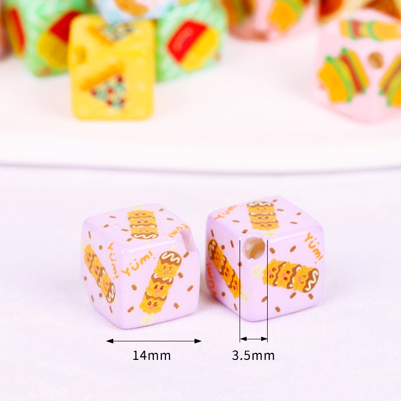 Burger Fries Printed Acrylic Square Beads 14mm Diagonal Hole 10pcs 3