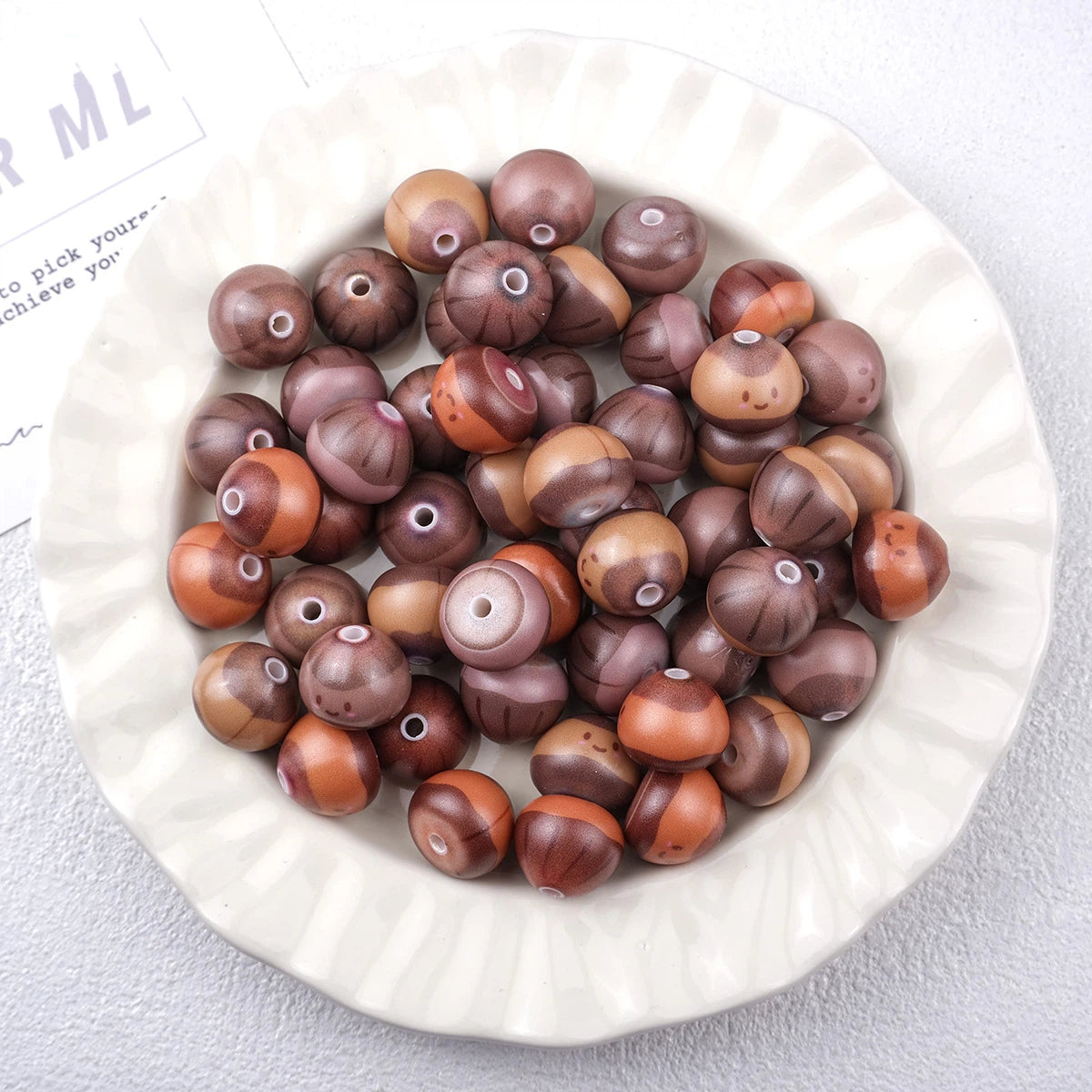 Cute Chestnut Acrylic Beads 13x16mm Painted Smile Face 20pcs 5