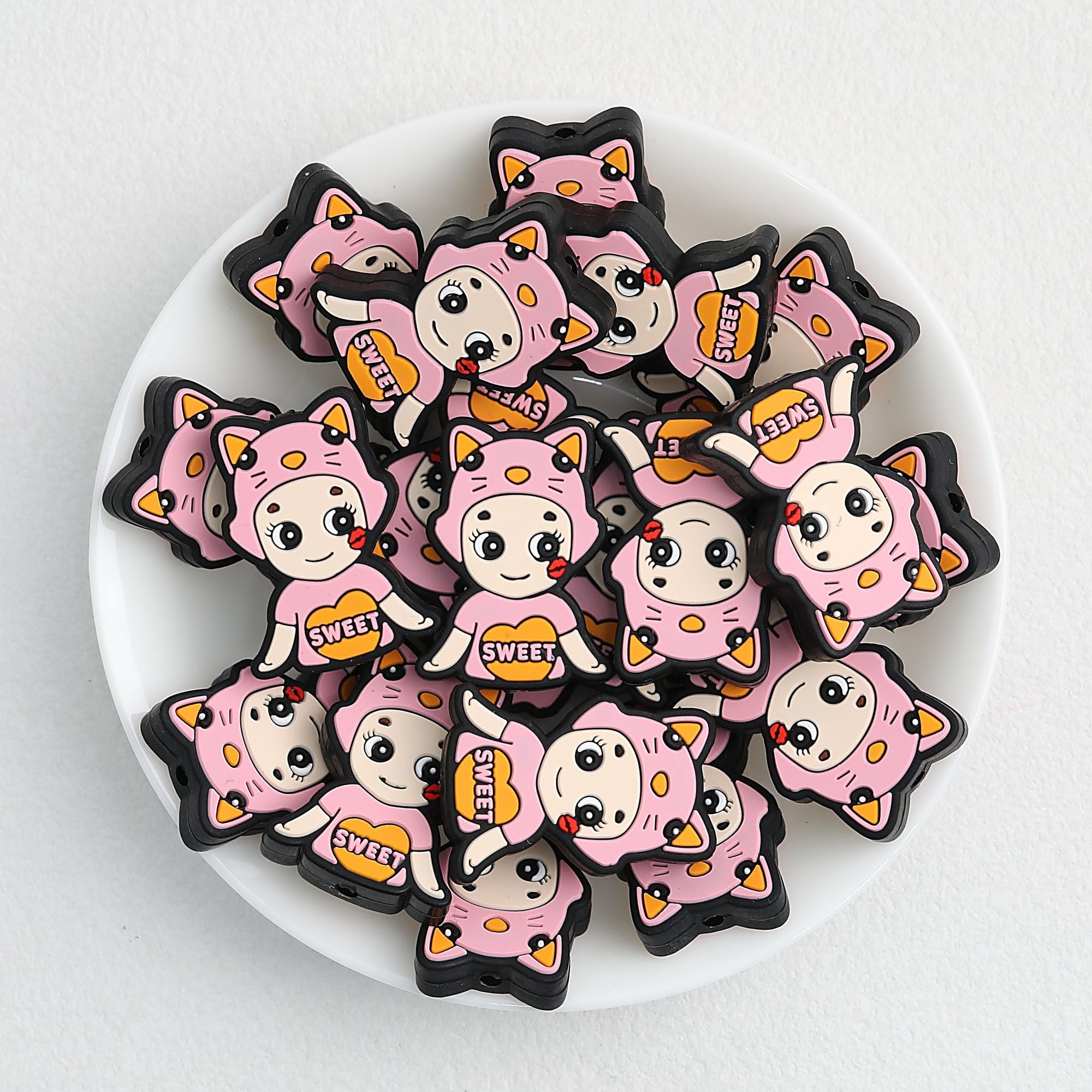 Colorful Animal Character Silicone Focal Beads 20pcs