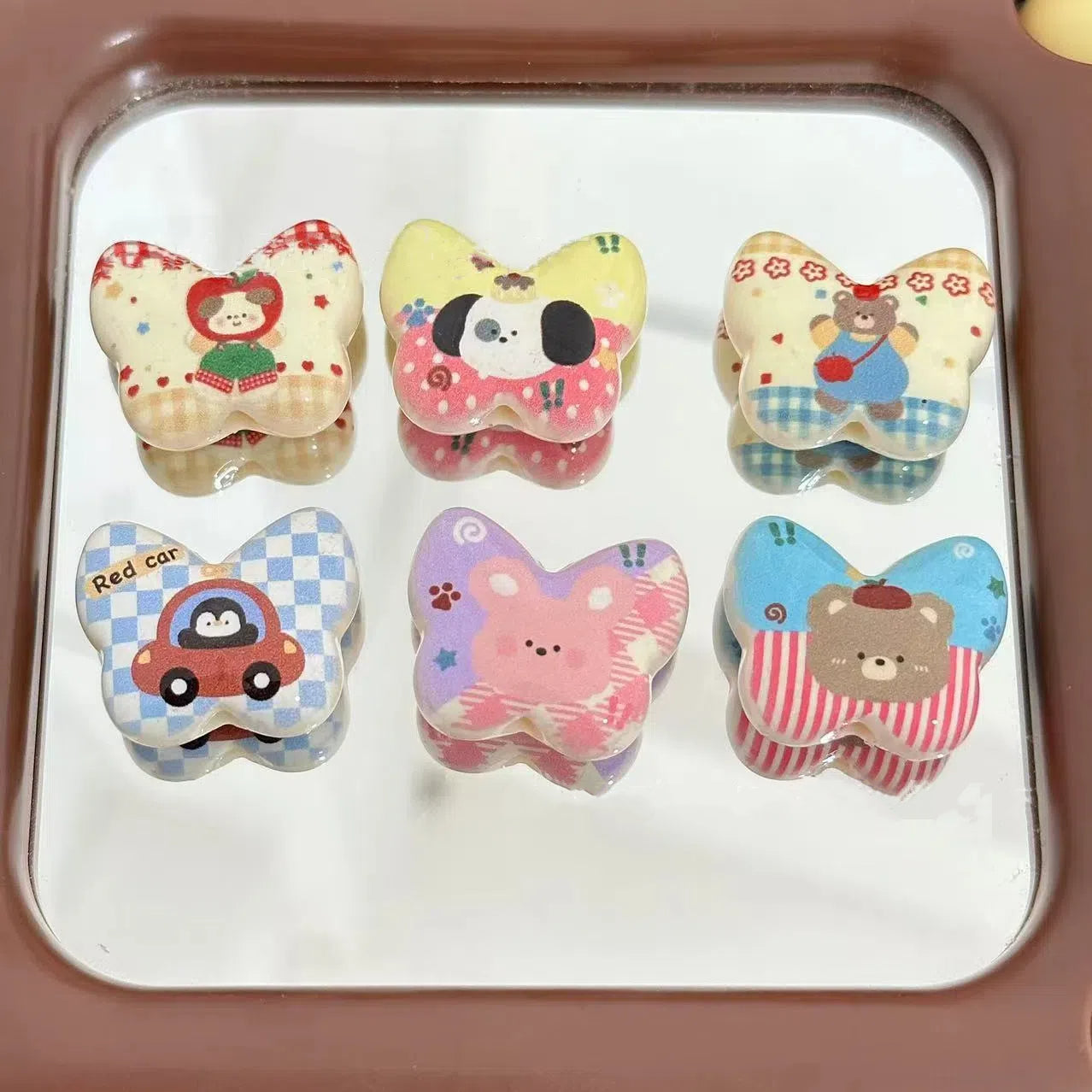 Butterfly Acrylic Beads 25mm Puppy and Penguin Pattern Matte 10pcs