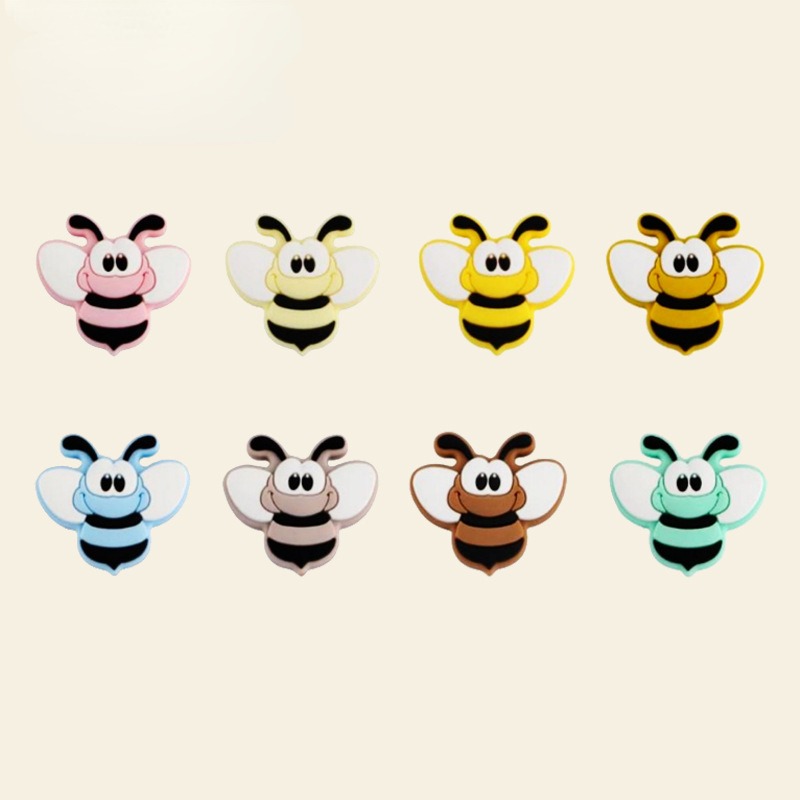 Silicone Focal Beads Bee With Large Eyes Pastel Colors 10pcs