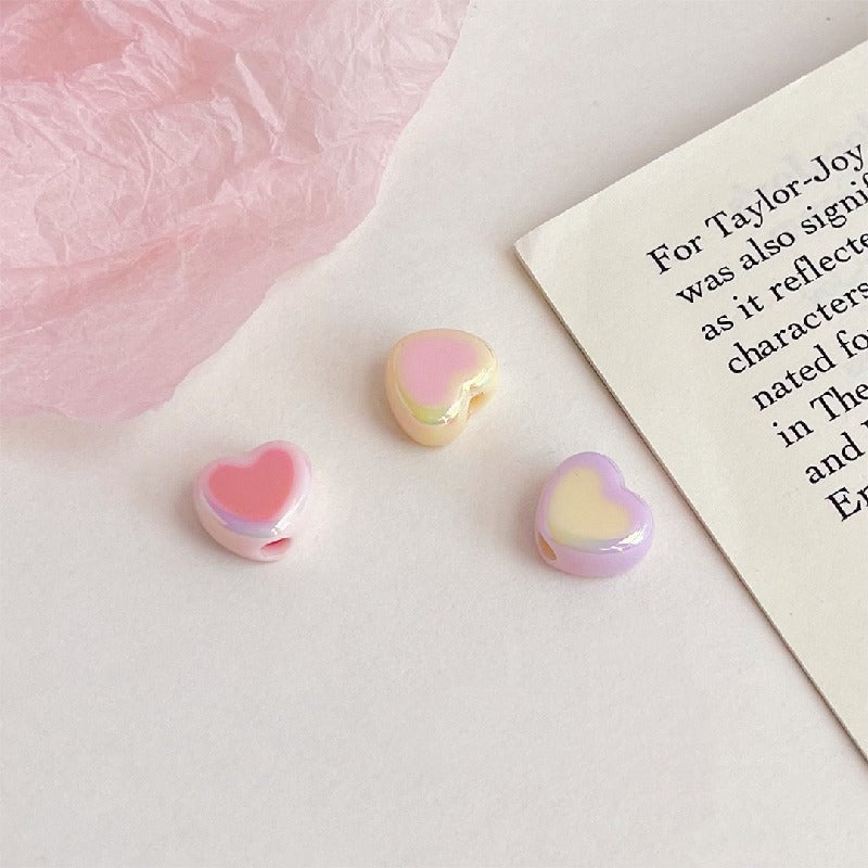 Cream Color Heart Acrylic Beads 12x14.5mm Large Hole 10pcs 2