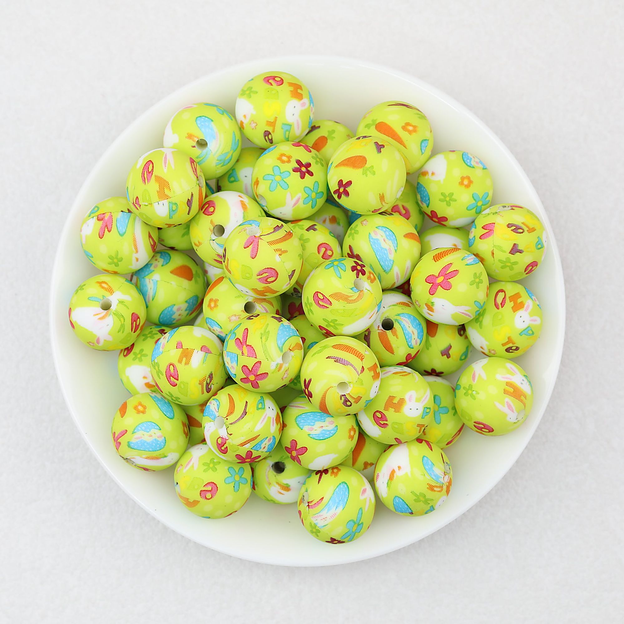 Easter Pattern 15mm Silicone Beads Printed Design 50pcs - Green