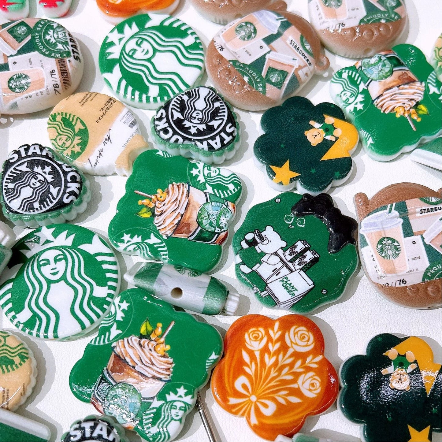 Mixed Shaped Acrylic Beads Double-Sided Starbuc Design 50pcs 2