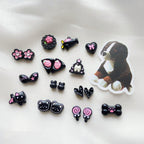 Silicone Focal Beads Sassy Barbie Style Baking Painted Alloy Black Pink