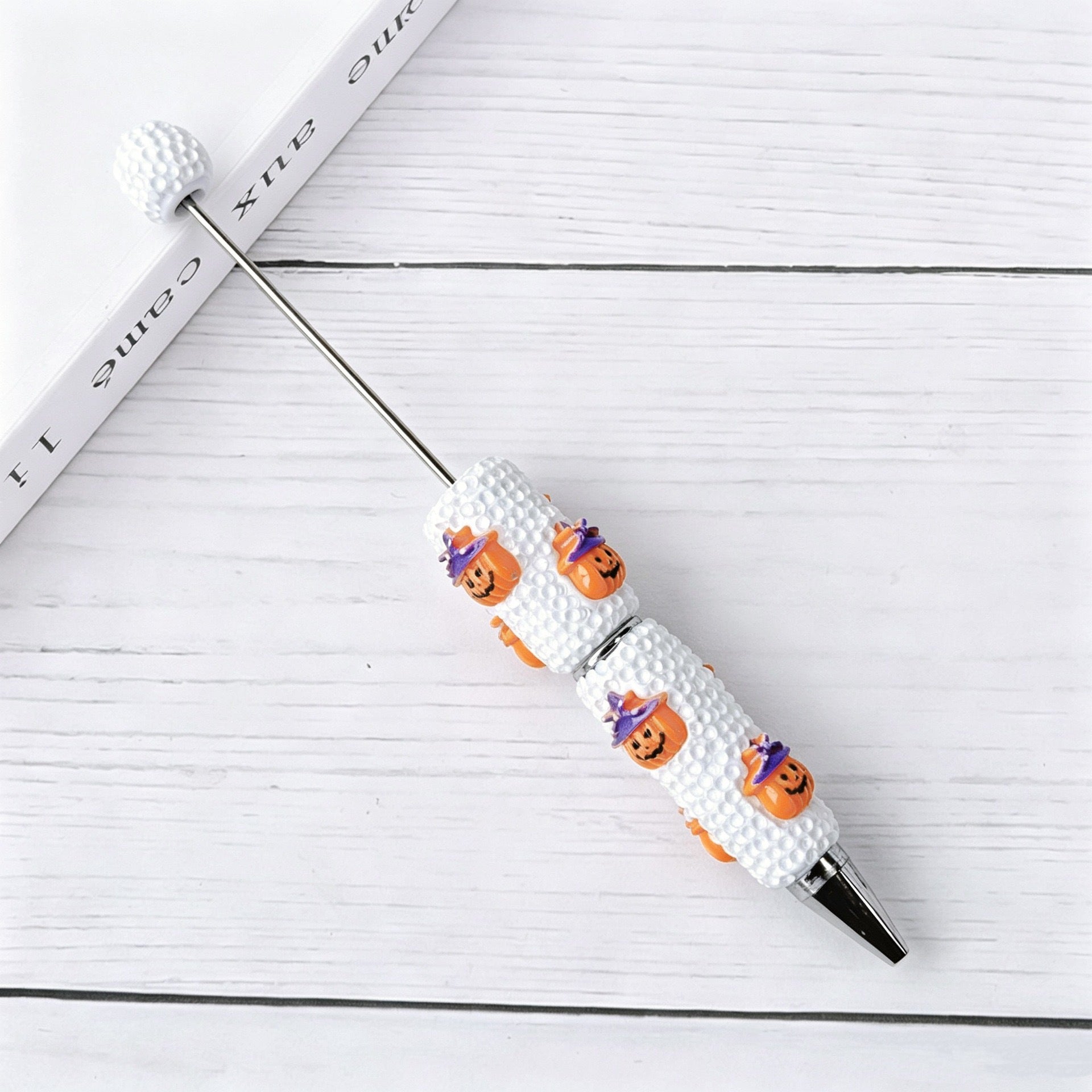 Beadable Halloween Pen with Pumpkin Ghost and Skull Designs 18