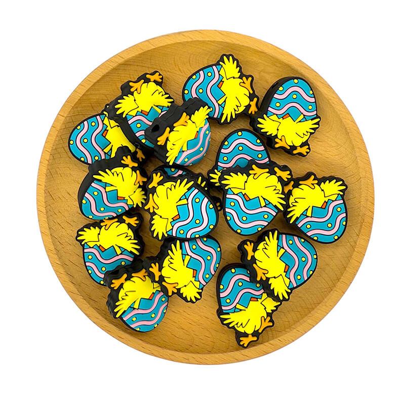 Silicone Focal Beads Easter Chicks With Pastel Blue Eggshell 2
