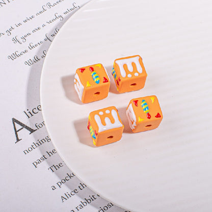 Hand Drawn Candle Square Acrylic Beads 16mm Colorful 5pcs 7