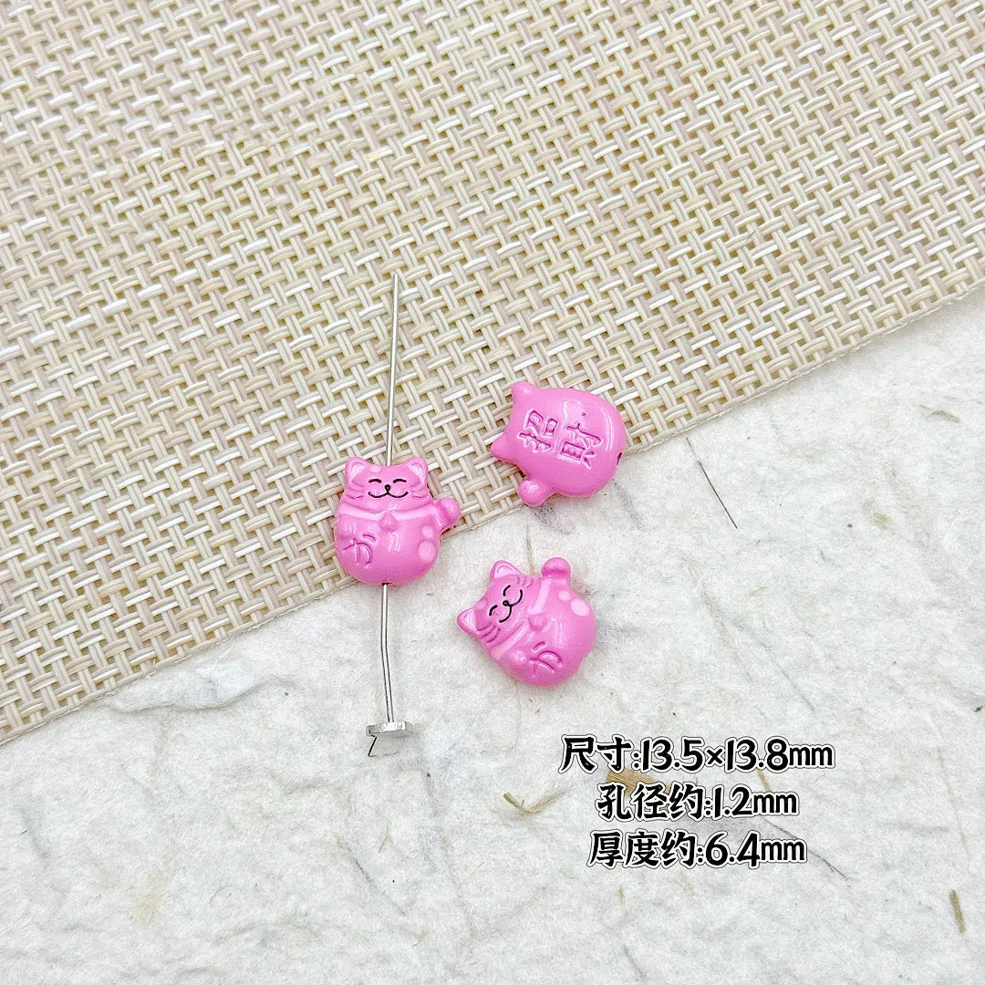 Fortune Cat Metal Beads 13mm Painted Glossy Lucky Colors 12