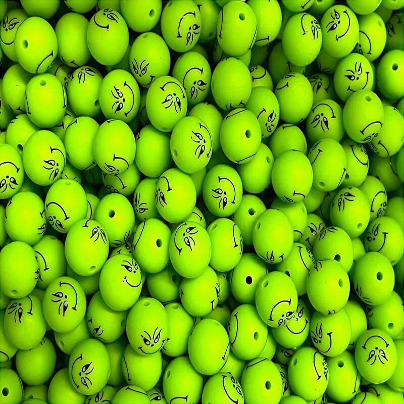 Christmas 15mm Silicone Beads Monster Printed Green 50pcs
