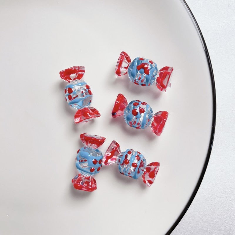 Hand Painted Wave Point Candy Acrylic Beads 14mm 5pcs 7