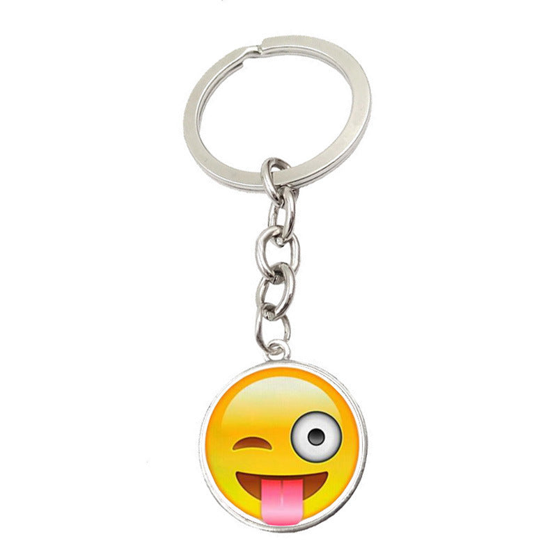Metal Smiley Face Keychain Cheeky Wink Tongue Out Emoji Zinc Alloy