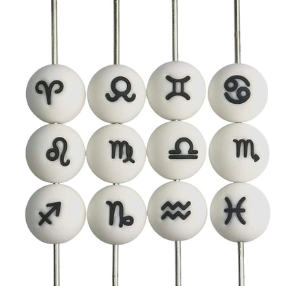 15mm Silicone Beads Zodiac Signs Astrology Theme Printed Design 50pcs