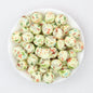 Christmas Theme 15mm Printed Silicone Round Beads 50pcs - Christmas Leaves