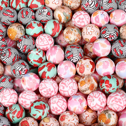 15mm Silicone Beads Rhombus Printed Design 50pcs 5