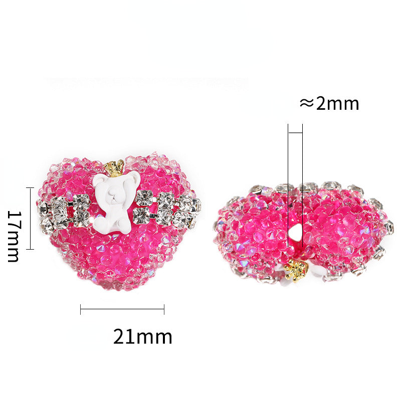 Crown Bear Heart Rhinestone Beads 17x21mm Colorful 5pcs 2