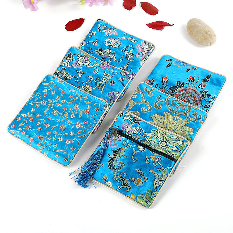 Vintage Chinese Style Brocade Zipper Cloth Pouch 11.5cm 1pc 11