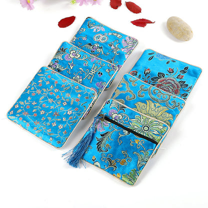 Vintage Chinese Style Brocade Zipper Cloth Pouch 11.5cm 1pc 11