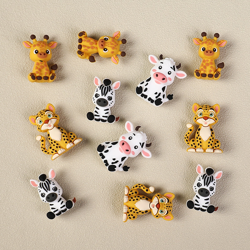 3D Zebra Giraffe Animal Silicone Focal Beads 20 Pcs 