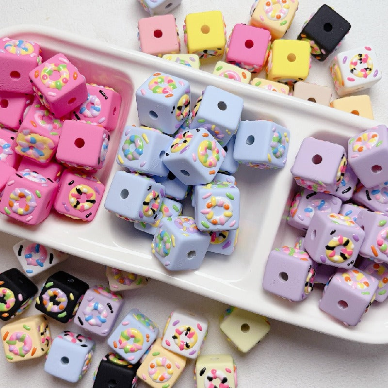 Hand Painted Square Acrylic Beads 16mm Cute Macaron 5pcs