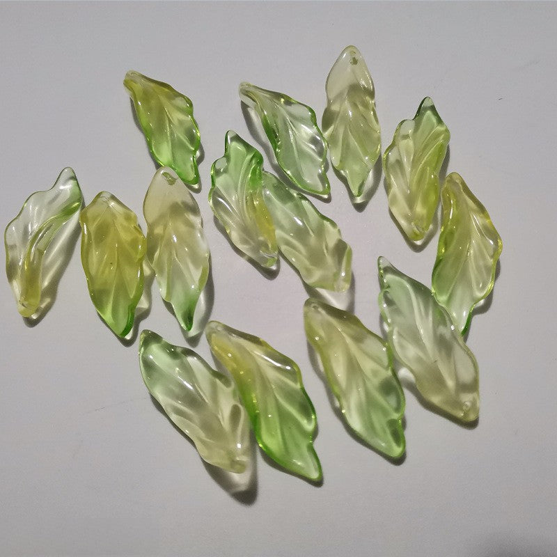 Czech Glass Beads Seaweed Leaf 14x37mm Translucent Green Blue Jasper 100pcs 18