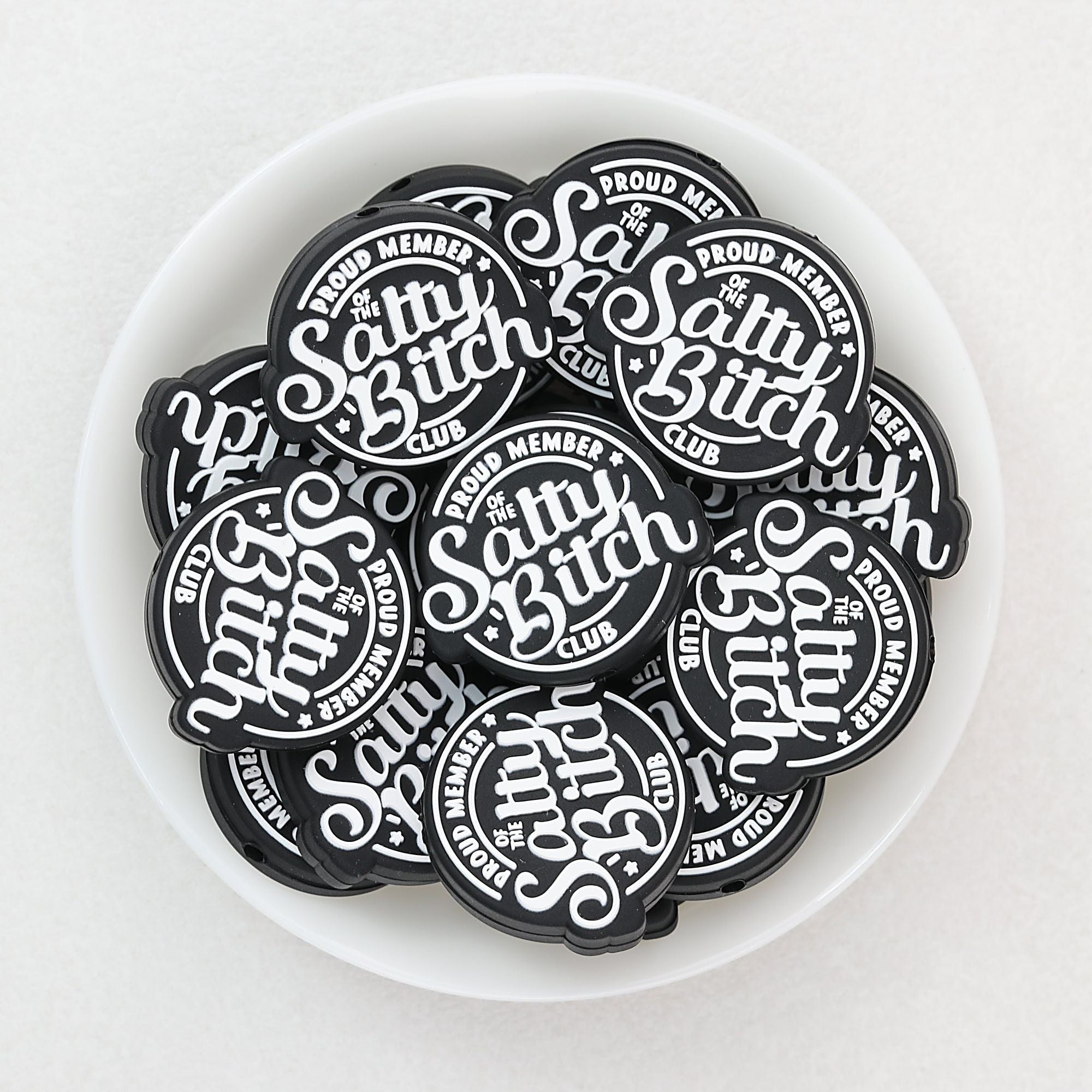 Black Silicone Focal Beads Salty Bitch Design 20pcs