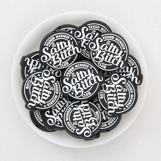 Black Silicone Focal Beads Salty Bitch Design 20pcs