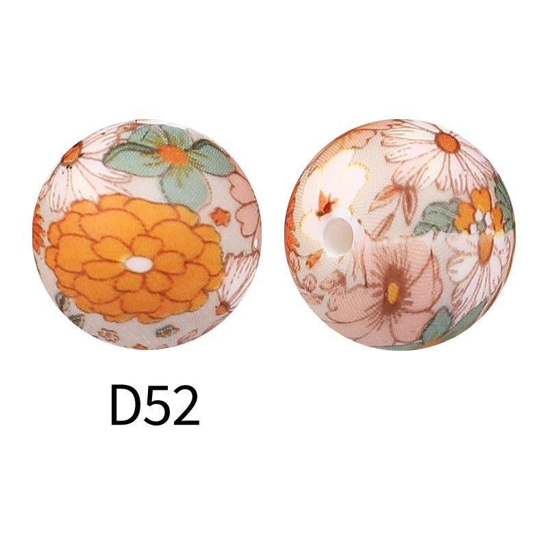 50Pcs 15mm Colored pattern printed silicone beads 54