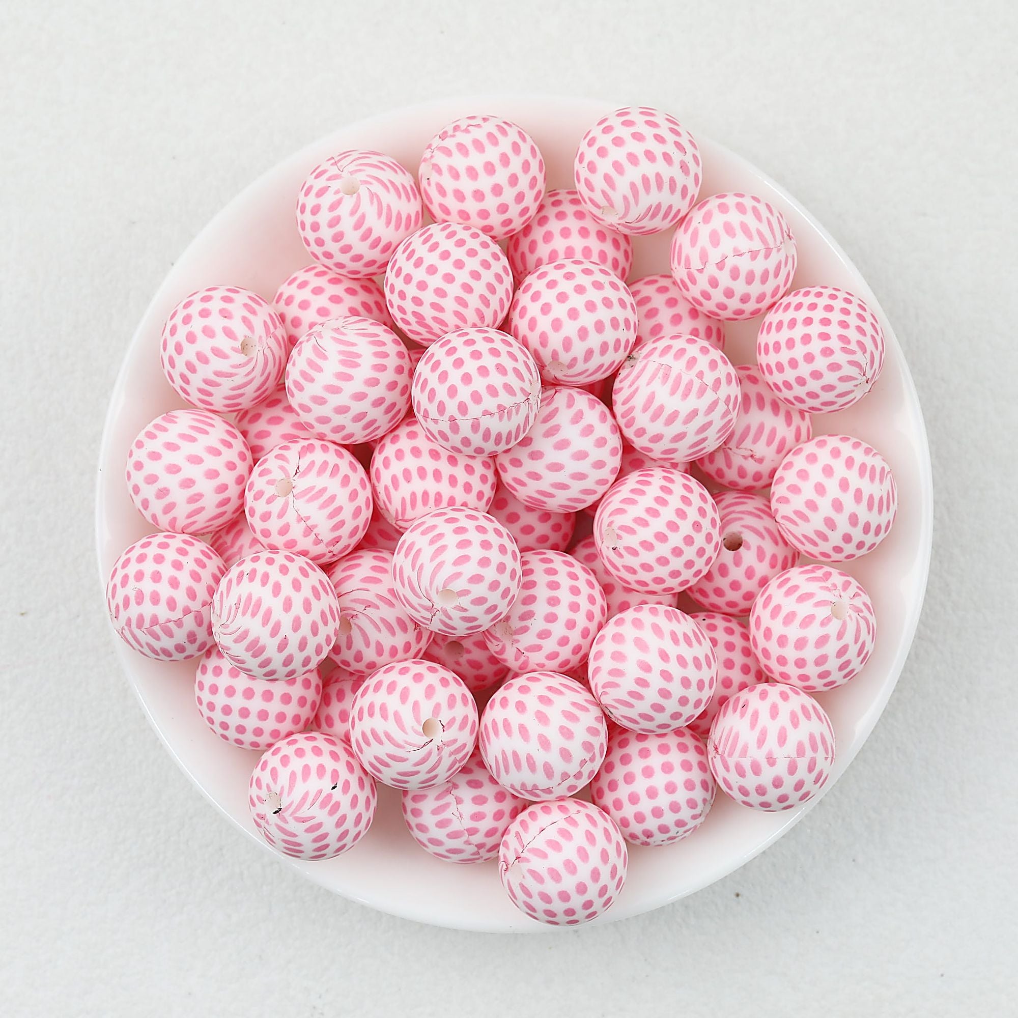 15mm Colorful Polka Dot Print Round Silicone Beads  50pcs - Pink Dots