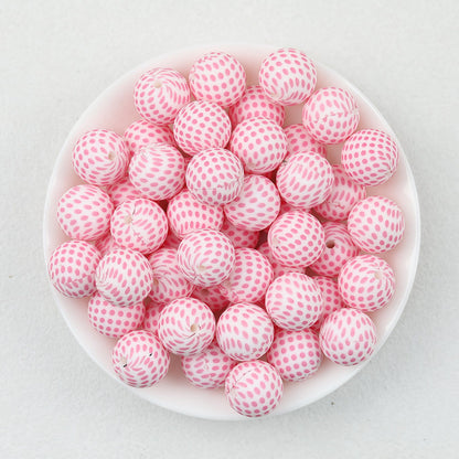 15mm Colorful Polka Dot Print Round Silicone Beads  50pcs - Pink Dots