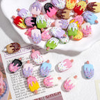 Painted Popsicle Acrylic Beads 20mm Colorful Drip Design 50pcs