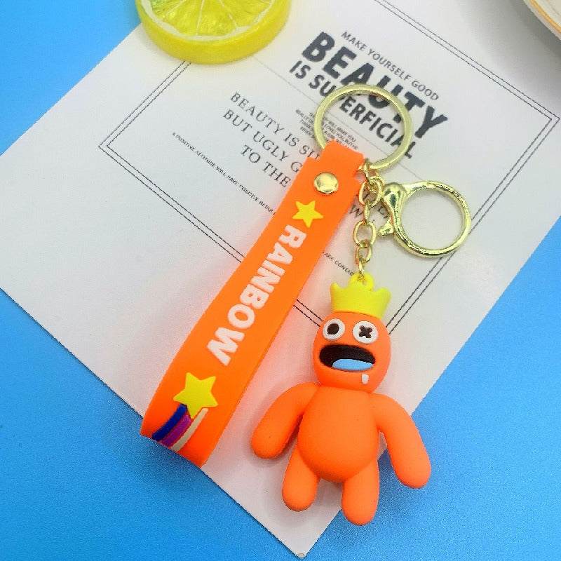Silicone Rainbow Friends Cartoon Character Keychain with Star Strap 9