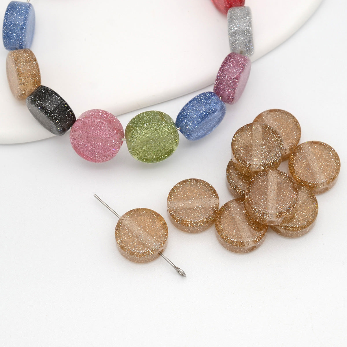 Glitter Flat Round Resin Beads 12mm Shiny Sparkle Colors 50pcs 9