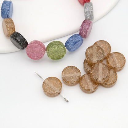 Glitter Flat Round Resin Beads 12mm Shiny Sparkle Colors 50pcs 9