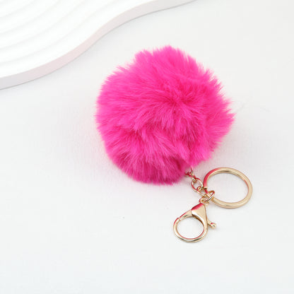 Pom Pom Keychain Fluffy Imitation Rex Rabbit Fur Ball 8cm With Lobster Clasp