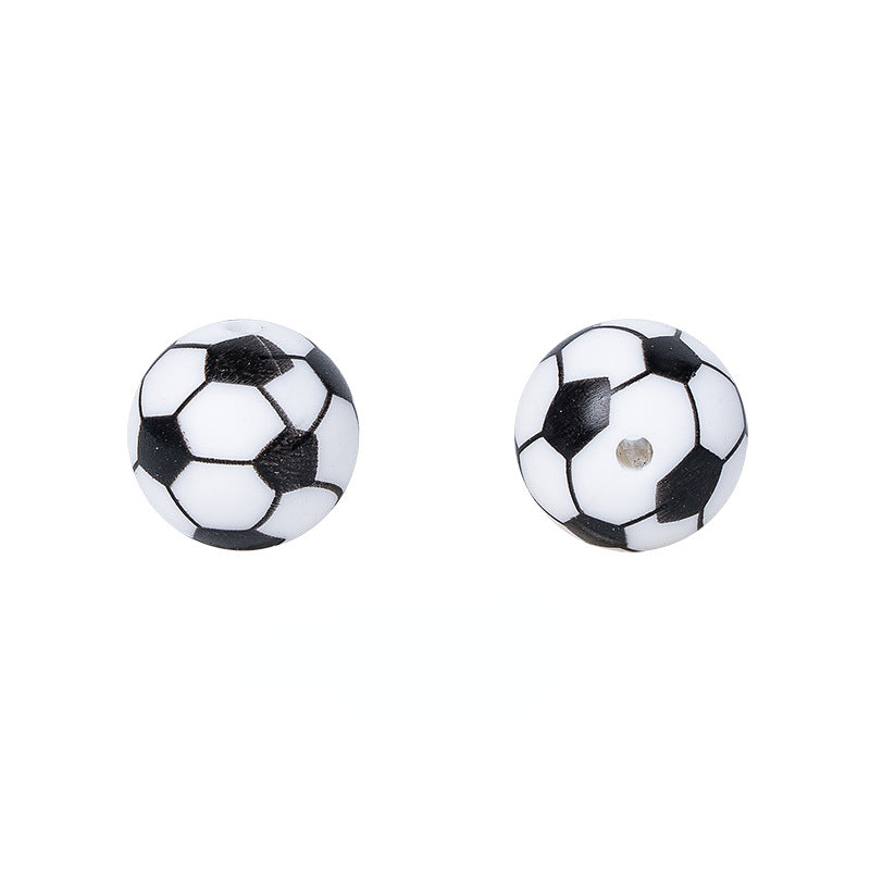 15mm Silicone Beads Sports Ball Printed Soccer Football Volleyball 10pcs 6