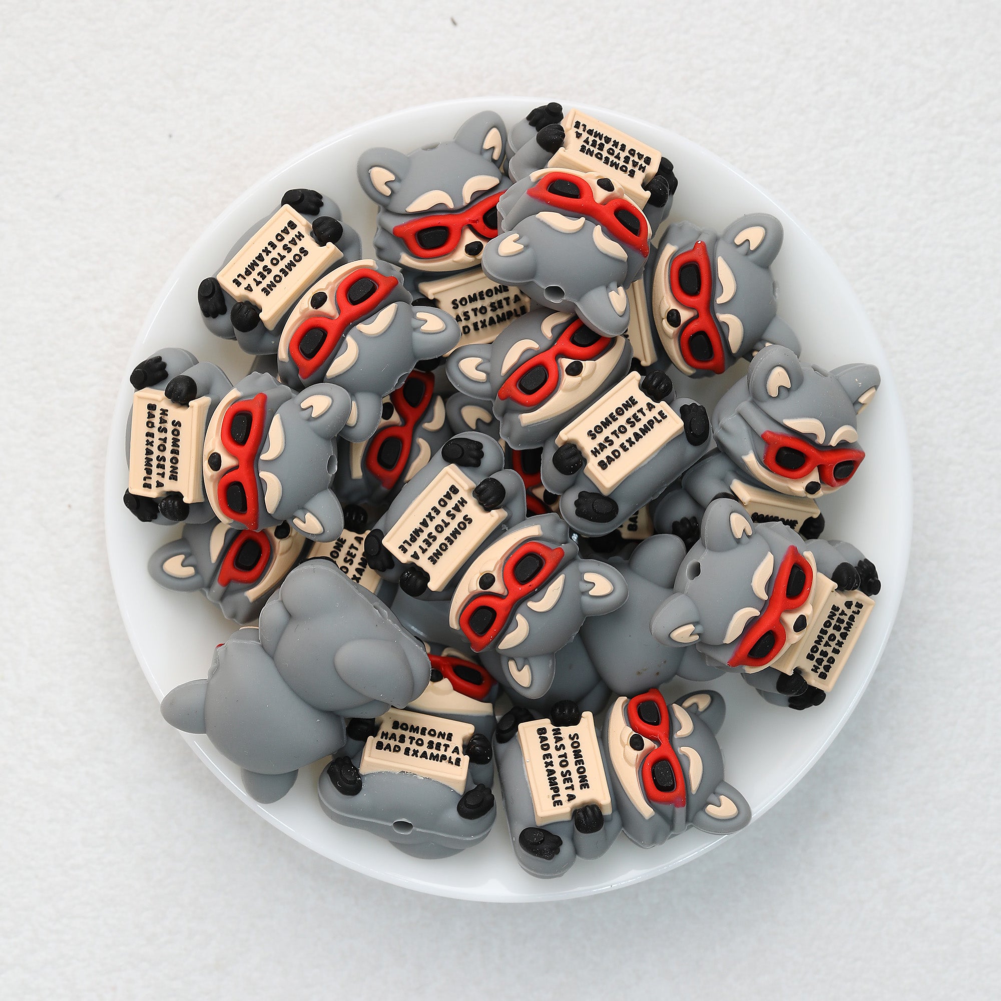 3D Raccoon Silicone Focal Beads Wholesale, Bad Example Quote Red Mask Design